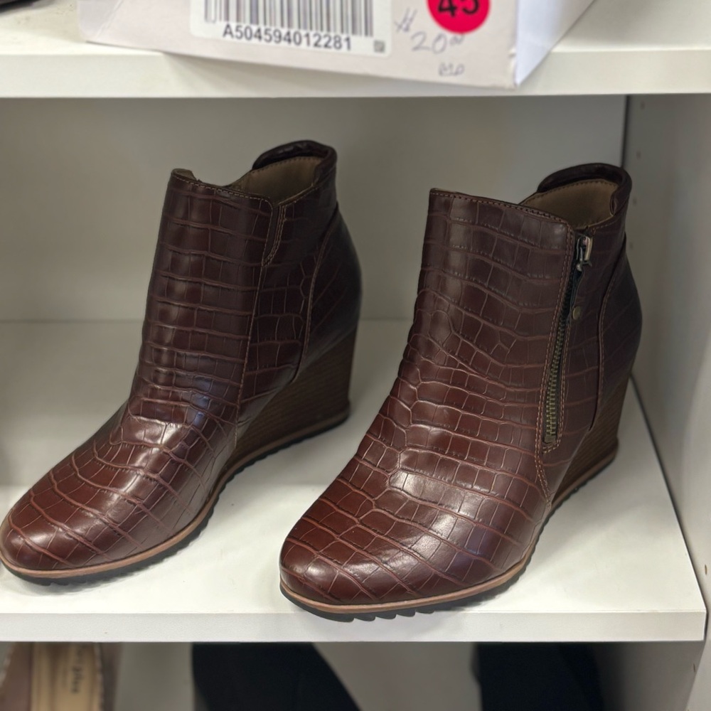 Sorel Croc-Embossed Brown Ankle Booties